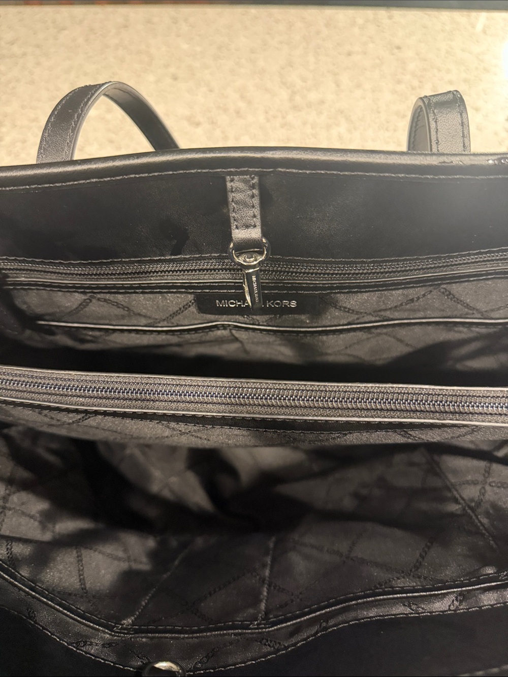 Michael Kors Charcoal/Black Signature MK Tote with Logo Charm - Picture 3 of 6